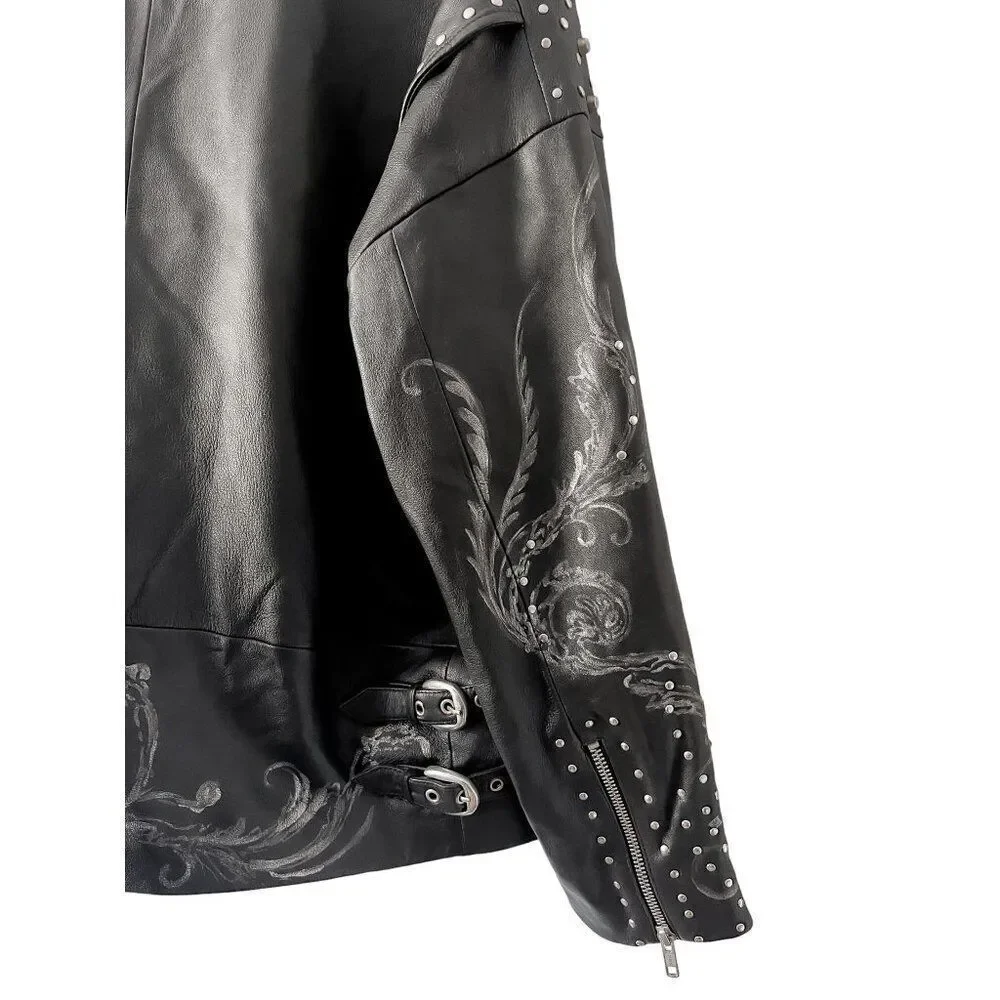 Free People Nigel Preston Chain Embellished Biker Jacket Leather - Picture 10 of 14